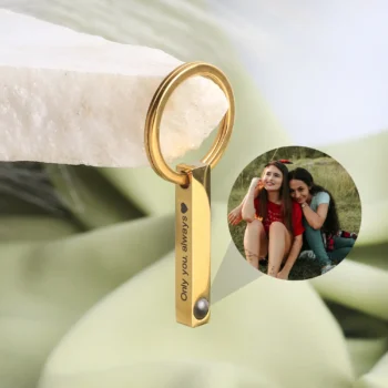 Custom 3D bar keychain with hidden photo and engraved message, ideal keepsake gift.