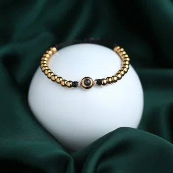 Personalized beaded cord bracelet with projection photo, a one-of-a-kind jewelry gift.