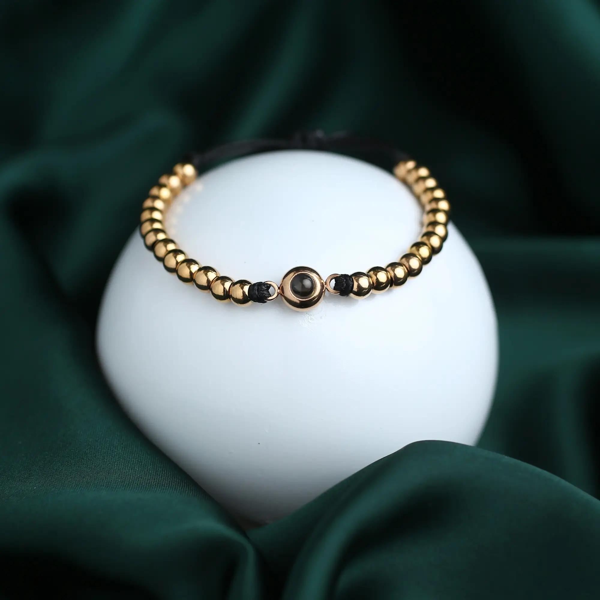 anniversary beaded cord photo bracelet Personalized beaded cord bracelet with projection photo, a one-of-a-kind jewelry gift.