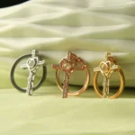 mom dad heart cross photo keychain