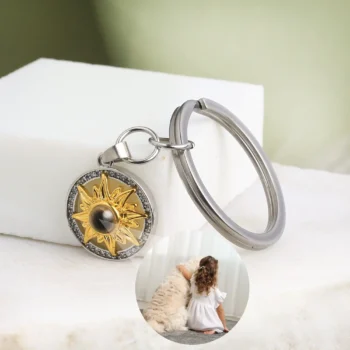 Aurora projection keychain with hidden photo inside, a meaningful memory charm for loved ones.