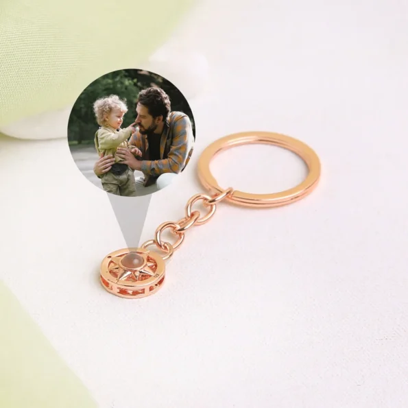 Custom compass keychain with secret picture inside, a thoughtful adventure-inspired gift.