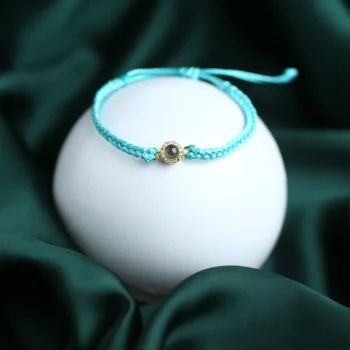 Rope braided sparkle circle bracelet with secret projection photo, timeless keepsake gift.