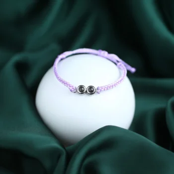 Custom bead bracelet with dual hidden projection photos, sentimental gift for loved ones.