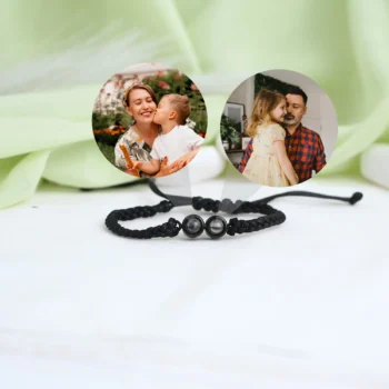 Duo bead bracelet with dual projection photos inside, unique memory jewelry.