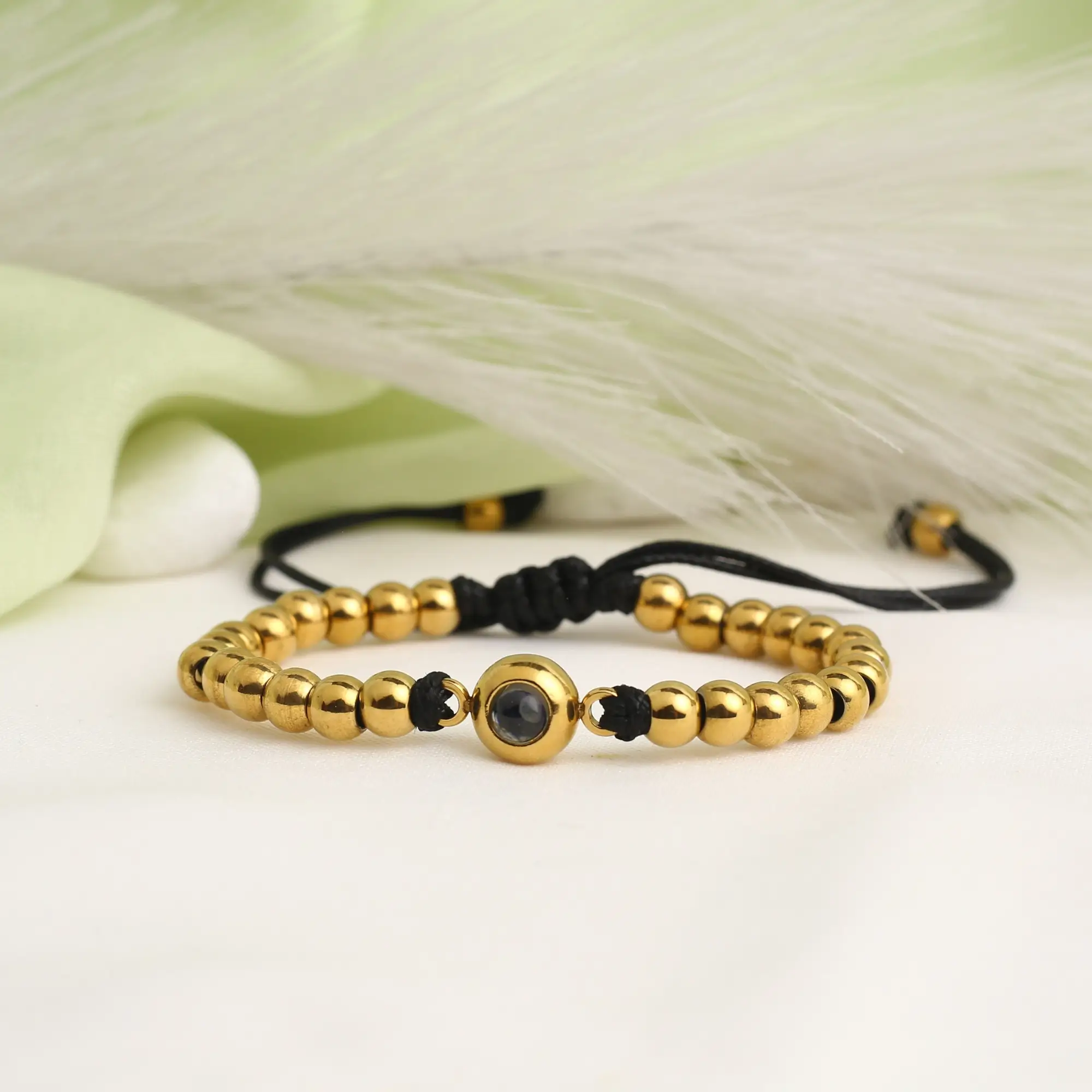 custom beaded cord photo bracelet Beaded cord bracelet with hidden image inside, a romantic anniversary keepsake.