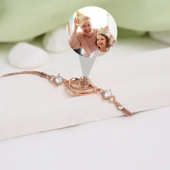 Elegant eternal heart bracelet with hidden projection photo, a one-of-a-kind jewelry gift.