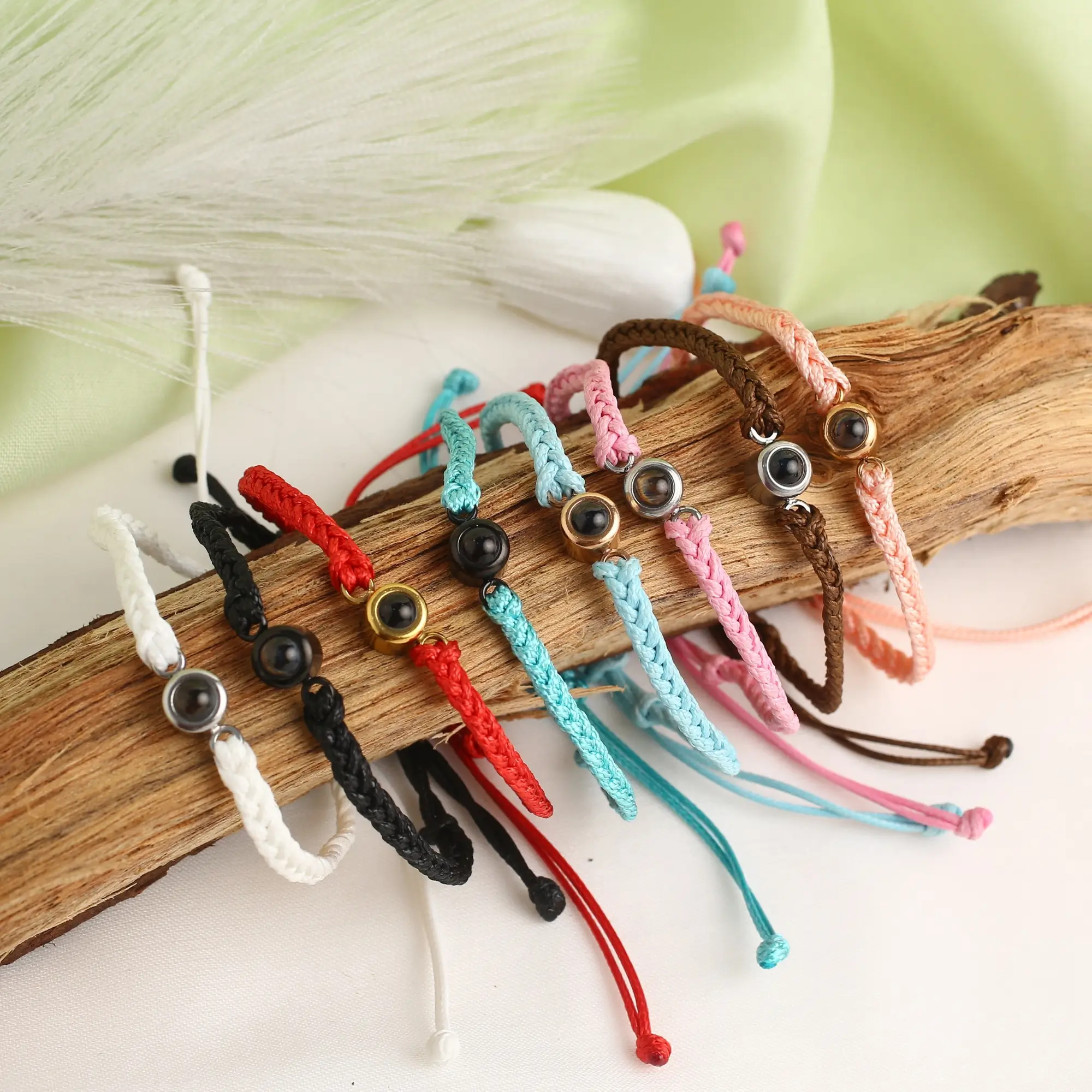 custom memory rope bracelet keepsake Handmade rope bracelet with secret photo projection, a unique personalized gift.