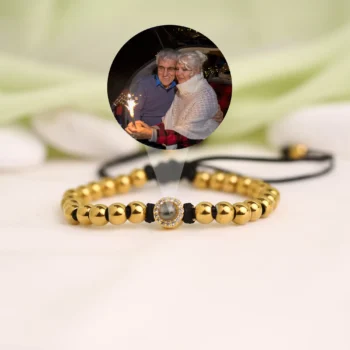 Personalized bead halo bracelet with secret photo inside, special Christmas keepsake.