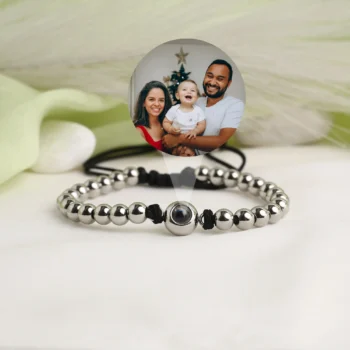 Beaded cord bracelet with secret projection photo, a unique gift for her.