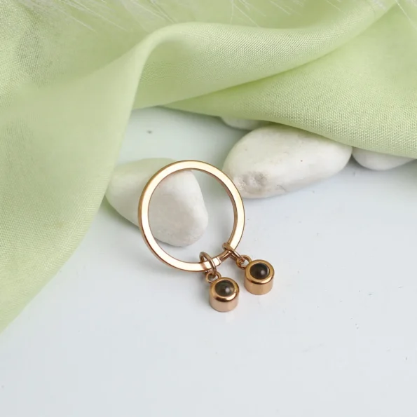 Personalized double circle photo projection keychain, perfect custom birthday gift.