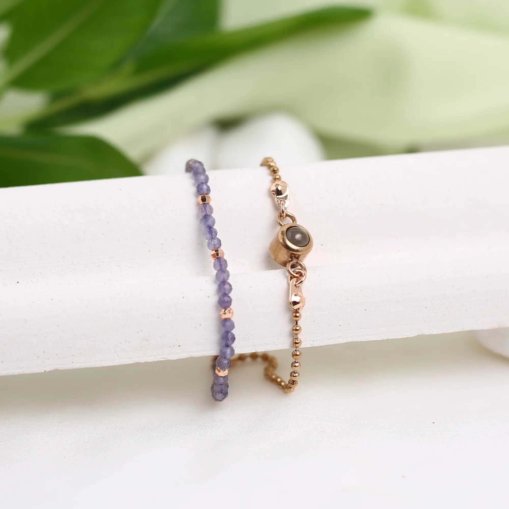 elegant crystal bead projection bracelet Crystal bead bracelet with secret photo inside, a special keepsake gift for a bride.