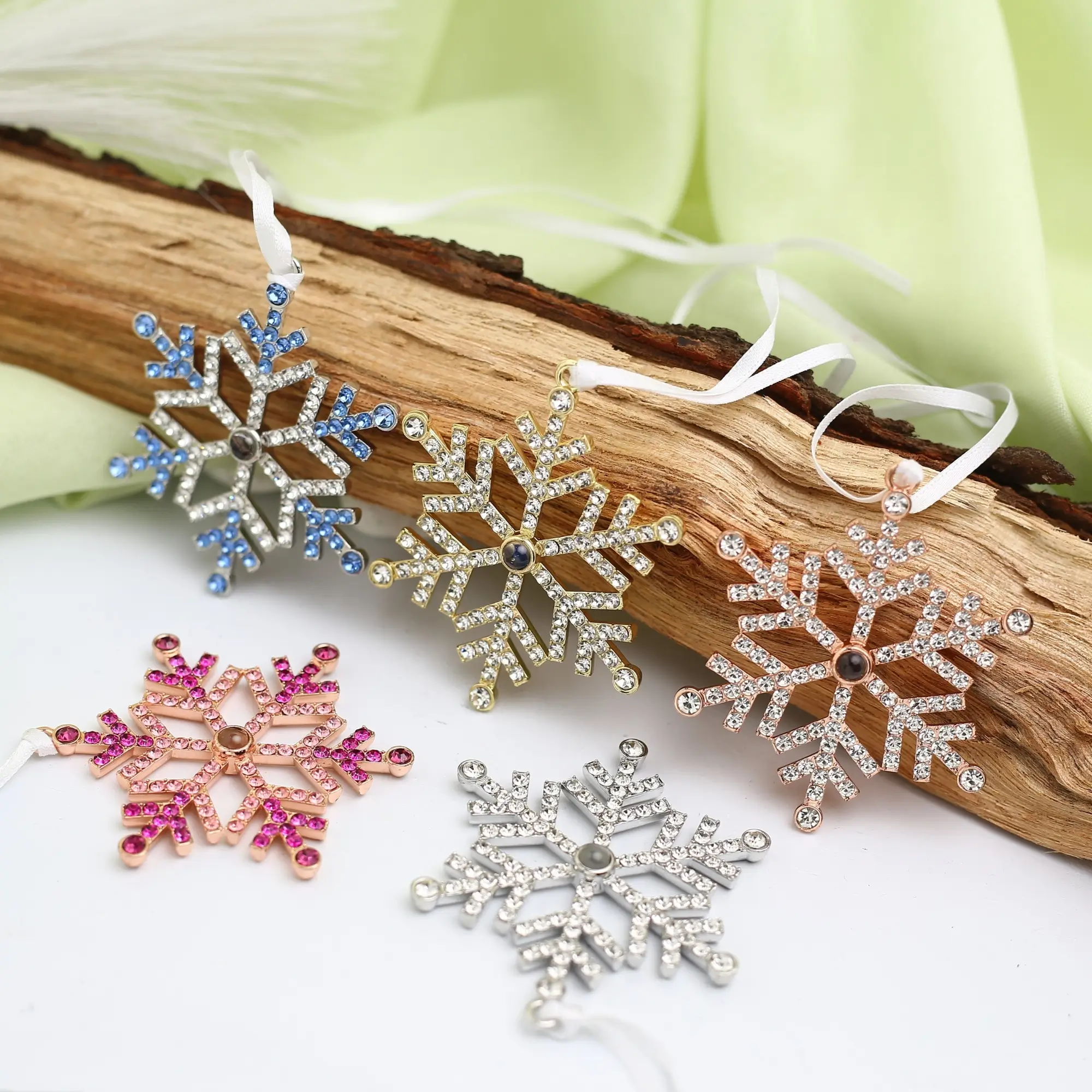festive snowflake photo ornament Snowflake ornament with hidden photo inside, a unique and sentimental Christmas keepsake.