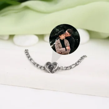 Elegant heart chain bracelet with secret projection picture inside, a unique custom gift.