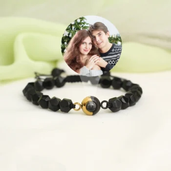 Personalized crystal bracelet with hidden photo, special keepsake for mom or dad.