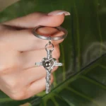 mom dad heart cross photo keychain