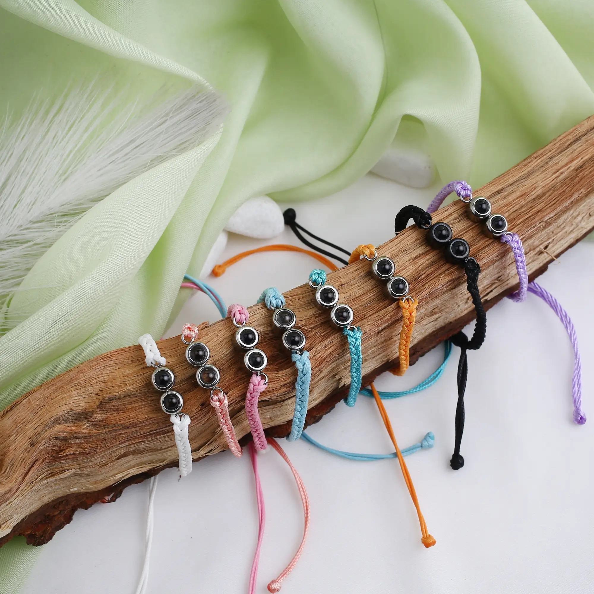 memorial duo bead bracelet with photos Duo bead bracelet with dual projection photos, unique pet remembrance keepsake.