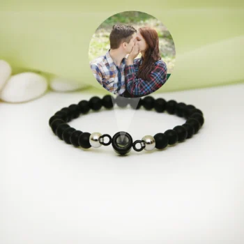 Custom orb stone bracelet with projection photo, meaningful memory keepsake.