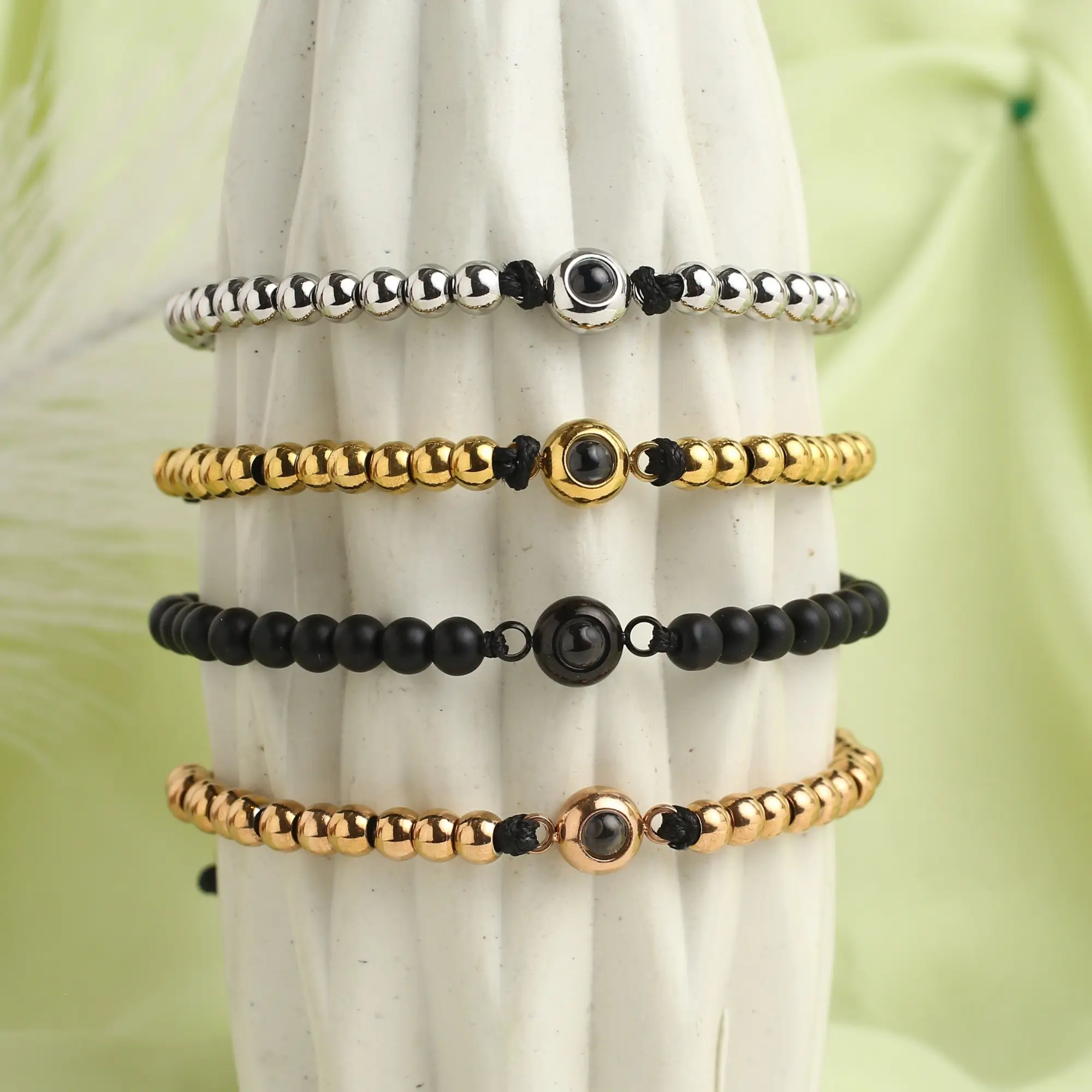 men’s beaded cord photo bracelet Beaded cord projection bracelet with hidden image inside, a sentimental jewelry piece.