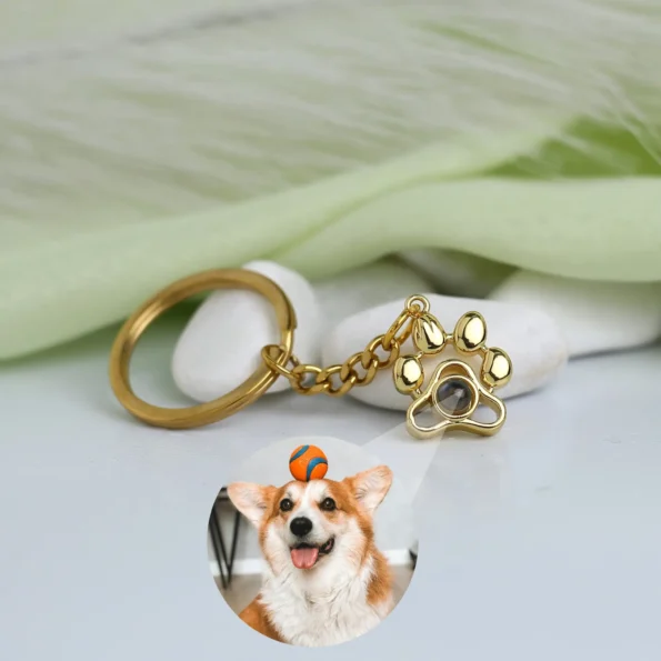 Custom paw projection photo keychain, thoughtful pet lover birthday gift.