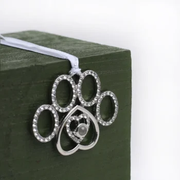 Paw photo projection ornament with hidden image, a sweet keepsake for dogs, cats, and pet memorial gifting.