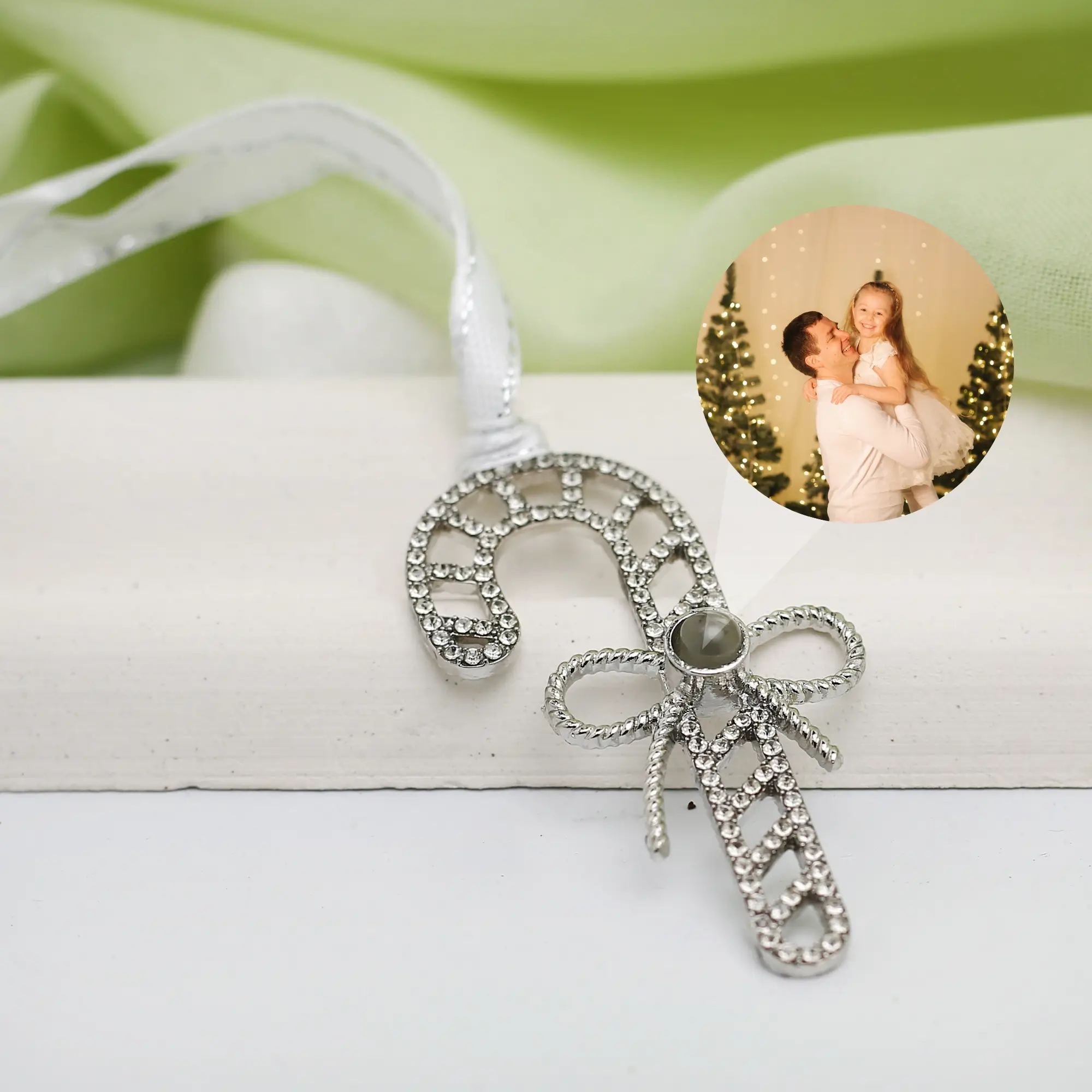 personalized candy cane ornament Personalized candy cane ornament with picture inside, ideal for tree décor and family keepsakes.