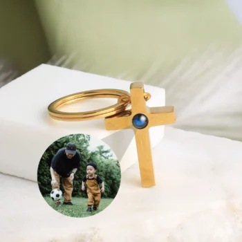 Custom cross bar projection keychain, meaningful religious gift for anniversaries and special occasions.