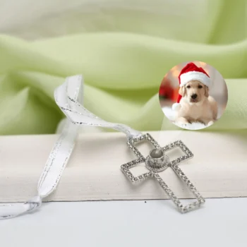 Faith-inspired cross ornament with hidden picture, a thoughtful personalized gift for the holiday season.