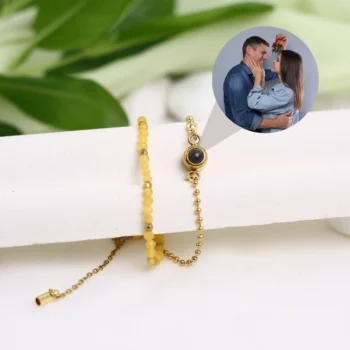 Personalized crystal bead bracelet with hidden photo inside, a thoughtful wedding gift.