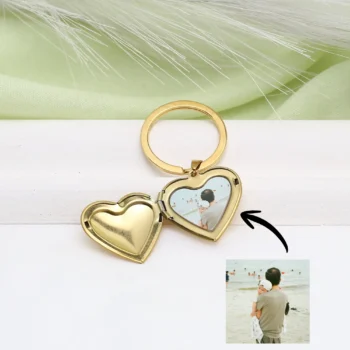 Personalized heart keychain with photo engraving, a touching remembrance keepsake.