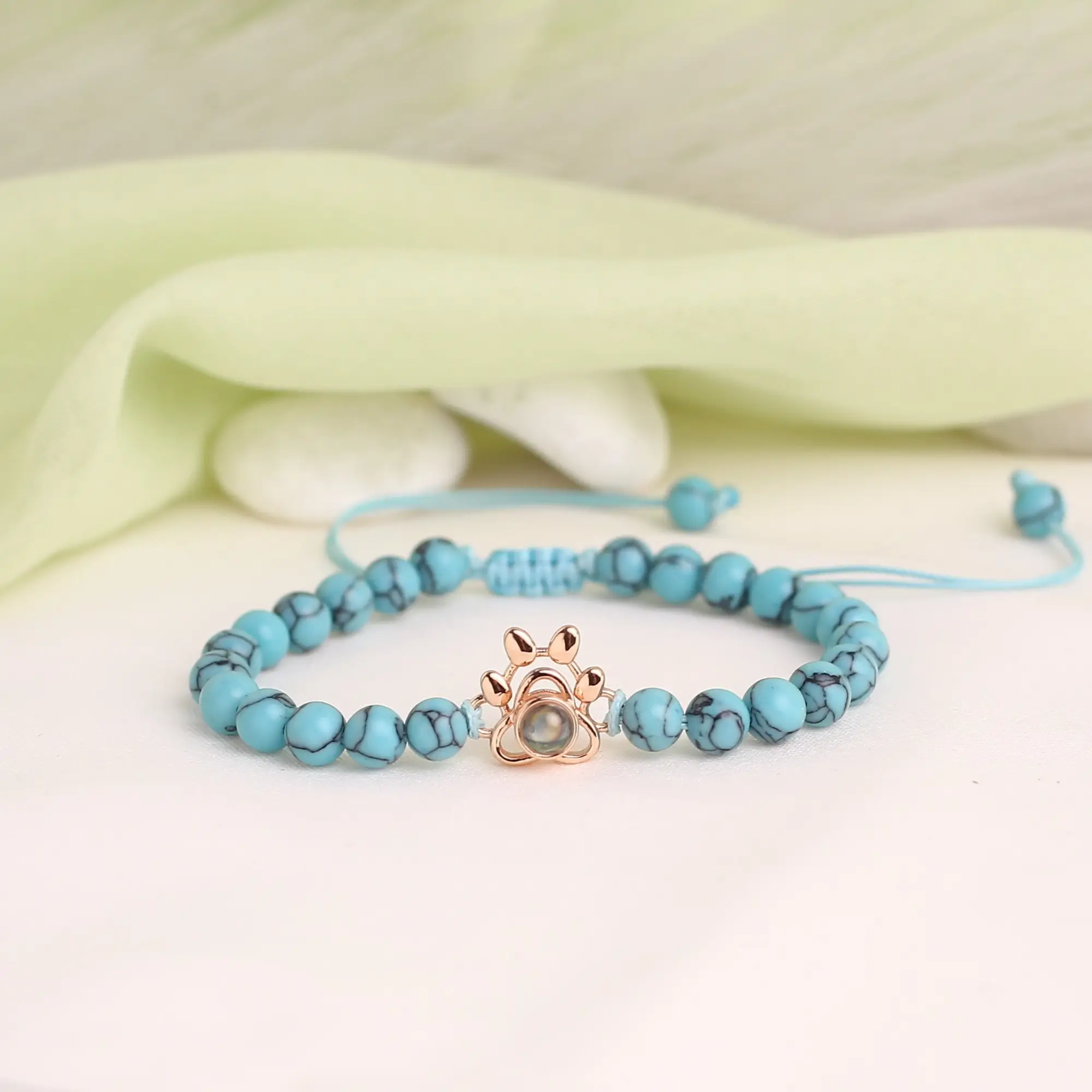personalized paw bead photo bracelet Personalized paw print bracelet with projection photo, touching pet loss jewelry.