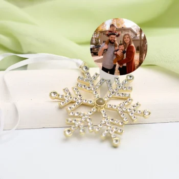 Snowflake-shaped photo projection ornament, perfect for remembrance during Christmas celebrations.