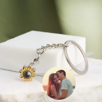 Personalized sunlit keychain with hidden photo inside, a meaningful gift for anniversaries or honoring lost loved ones.