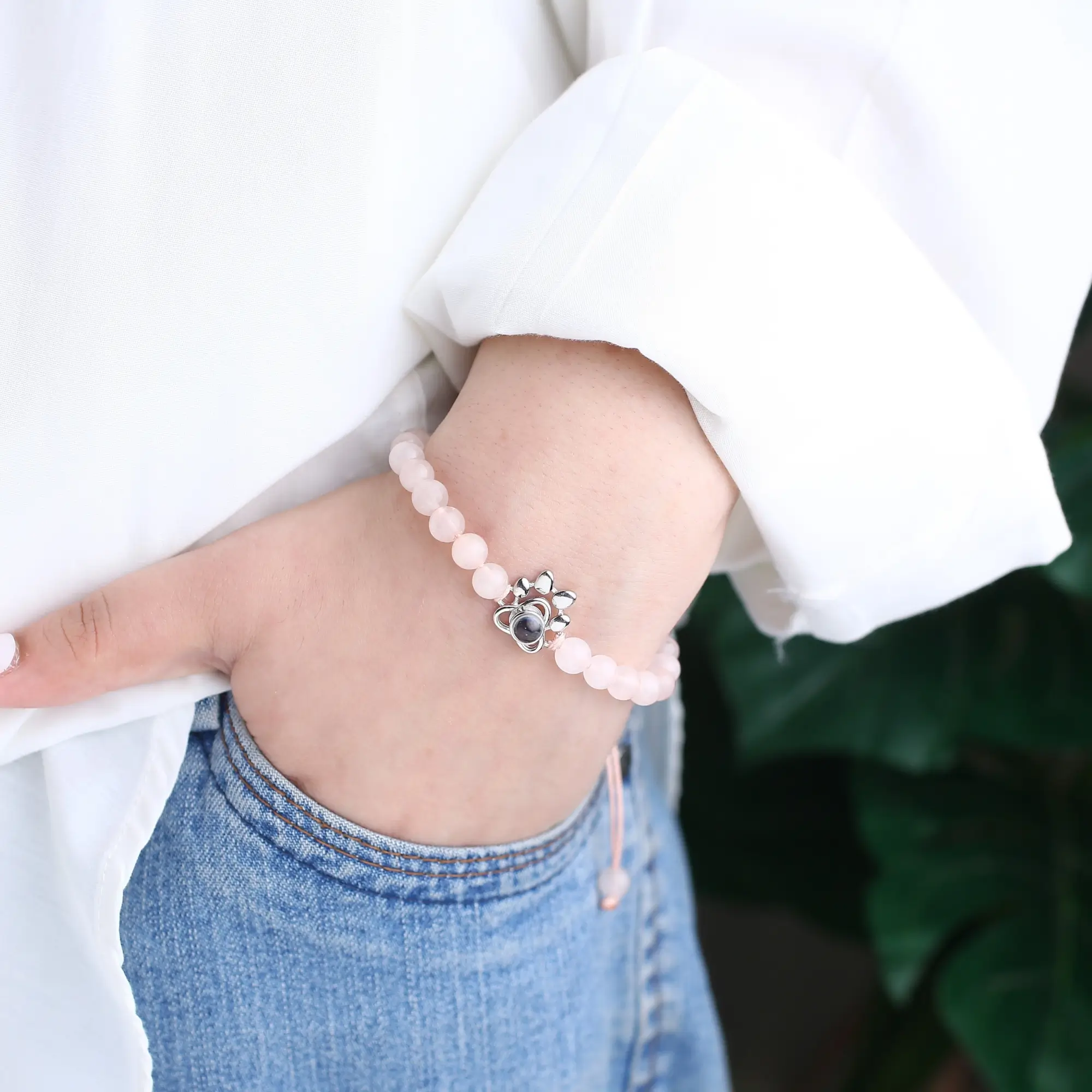 pet lover paw frosted bracelet Frosted bead bracelet with paw charm and hidden picture, keepsake for furry friends.