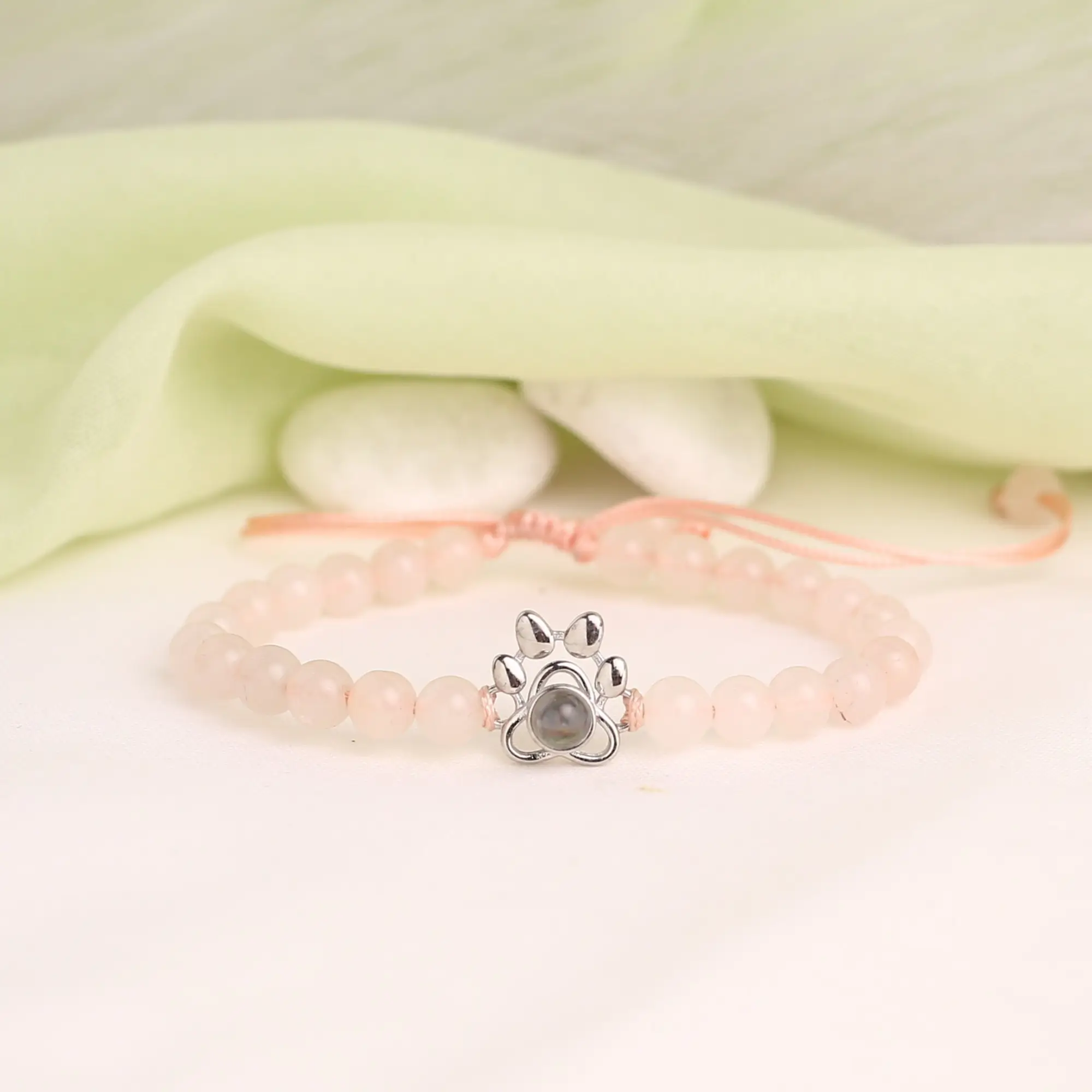 pet memorial frosted bead bracelet Paw print bracelet with frosted beads and projection photo inside, gift for pet lovers.