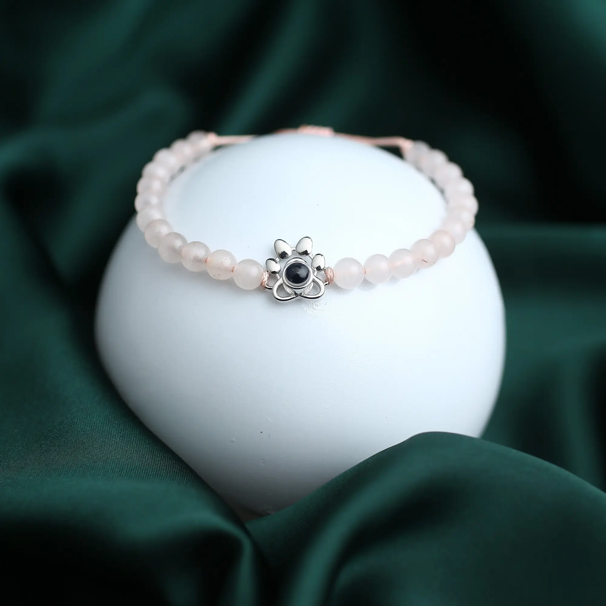 remembrance paw print bead bracelet Personalized bracelet with frosted beads and hidden photo, perfect pet memorial gift.