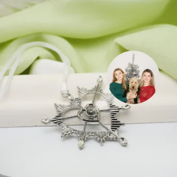 Custom Sacred Heart ornament featuring a secret photo inside, perfect for holiday remembrance.