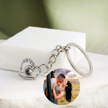 Personalized shining heart keychain with hidden photo, a heartfelt anniversary or love gift.
