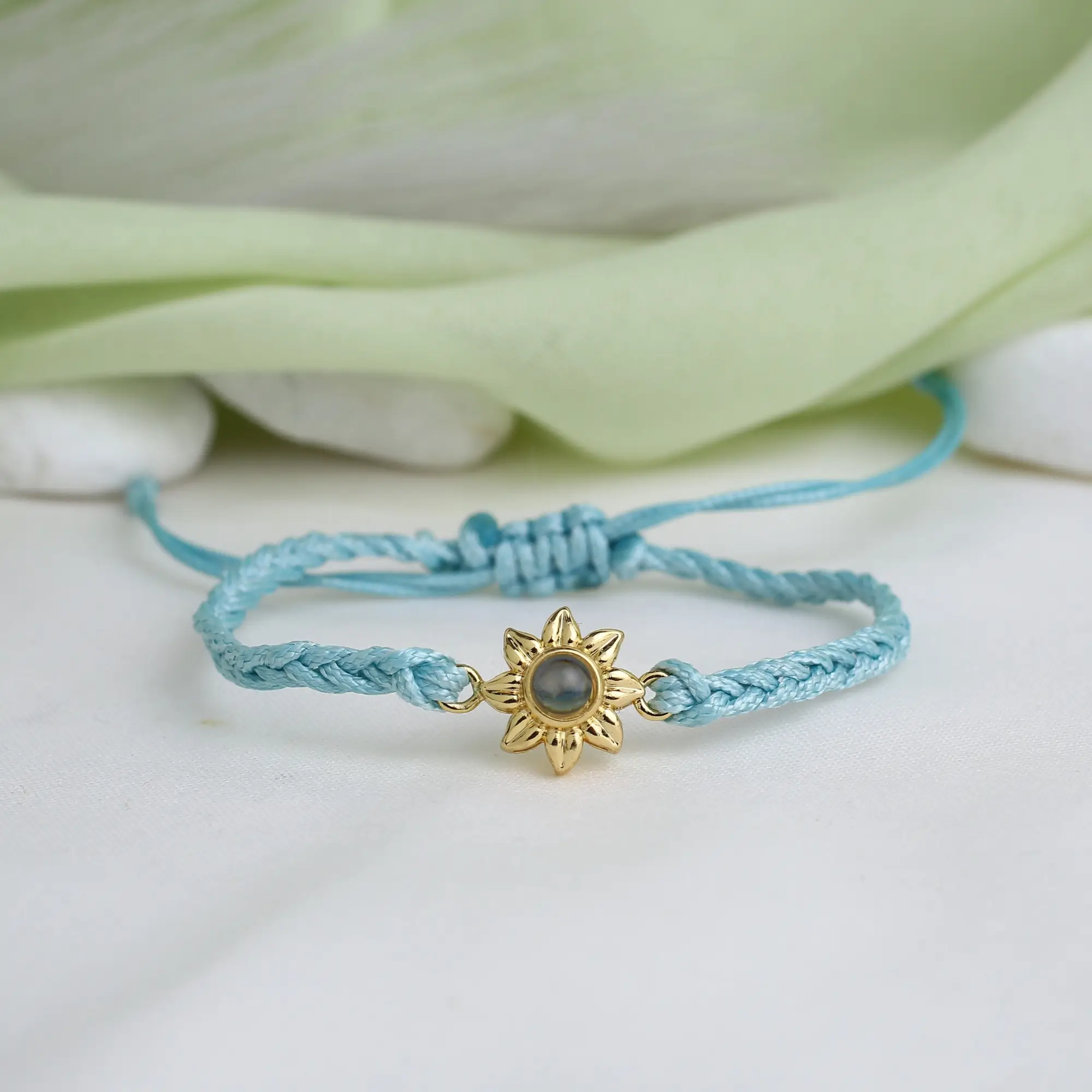 sunflower glow couple jewelry bracelet Personalized rope bracelet with sunflower design and secret photo, gift for him.