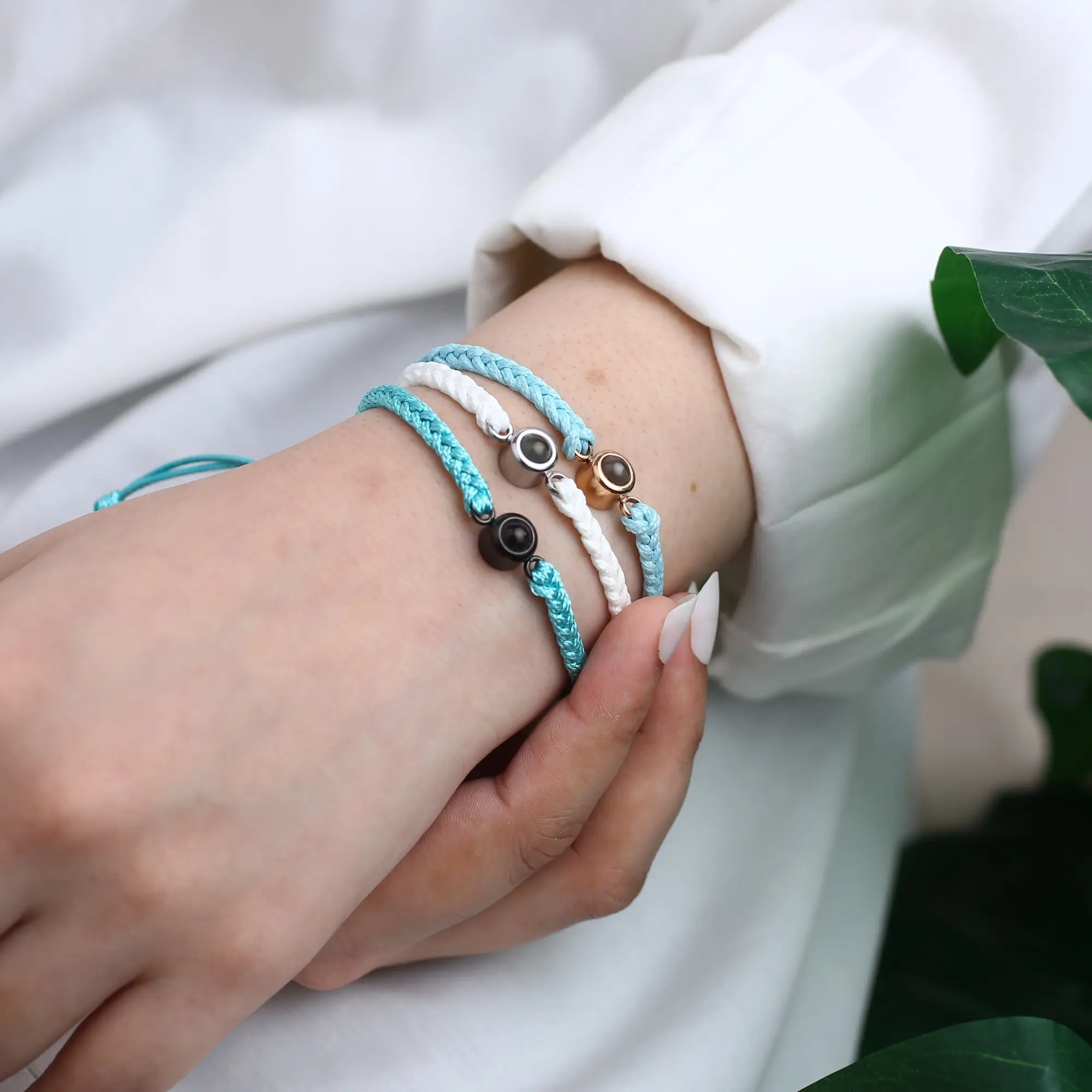 unisex tied cord projection bracelet Custom rope projection bracelet with hidden picture, handmade memory jewelry.