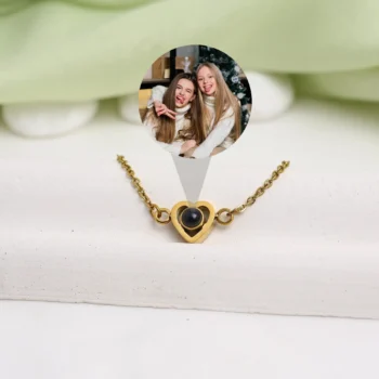 Heart pendant bracelet with secret projection picture, a unique custom keepsake.