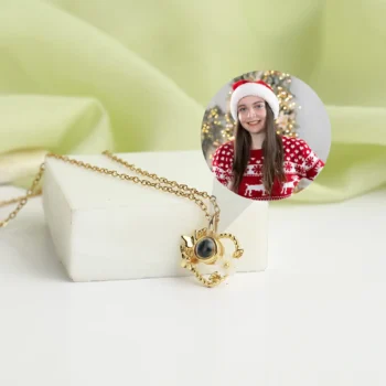 Floral necklace for her with hidden projection photo, a delicate and heartfelt personalized jewelry piece.