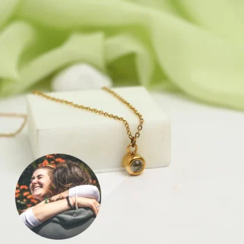 Personalized bubble projection necklace with hidden photo inside, minimalist keepsake jewelry for her.