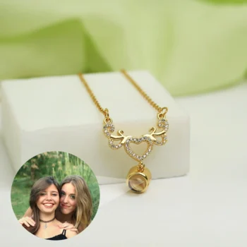 Custom twisted heart pendant revealing a secret photo inside, a meaningful keepsake gift for a close friend.