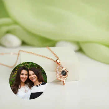 Custom Forever Love pendant revealing a secret photo projection, a romantic keepsake celebrating eternal love.