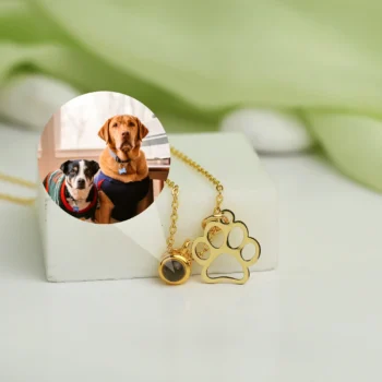 Custom forever paw pendant with hidden projection photo, celebrating the eternal bond between you and your beloved pet.