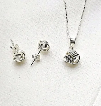 Sterling Silver 925 Love Knot Infinity Earrings & Pendant Set