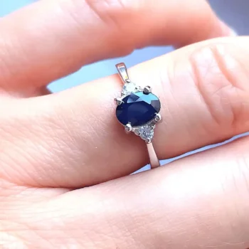 Genuine Sapphire Oval Solitaire 5 × 7 mm Sterling Silver Ring