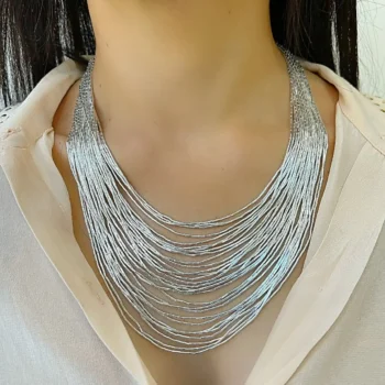 Sterling Silver 925 Liquid Silver Graduated Multi-Stranded Necklace
