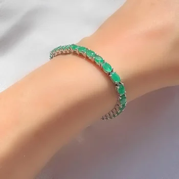 Natural AA Emerald Oval 3 × 5 mm Tennis Silver Bracelet